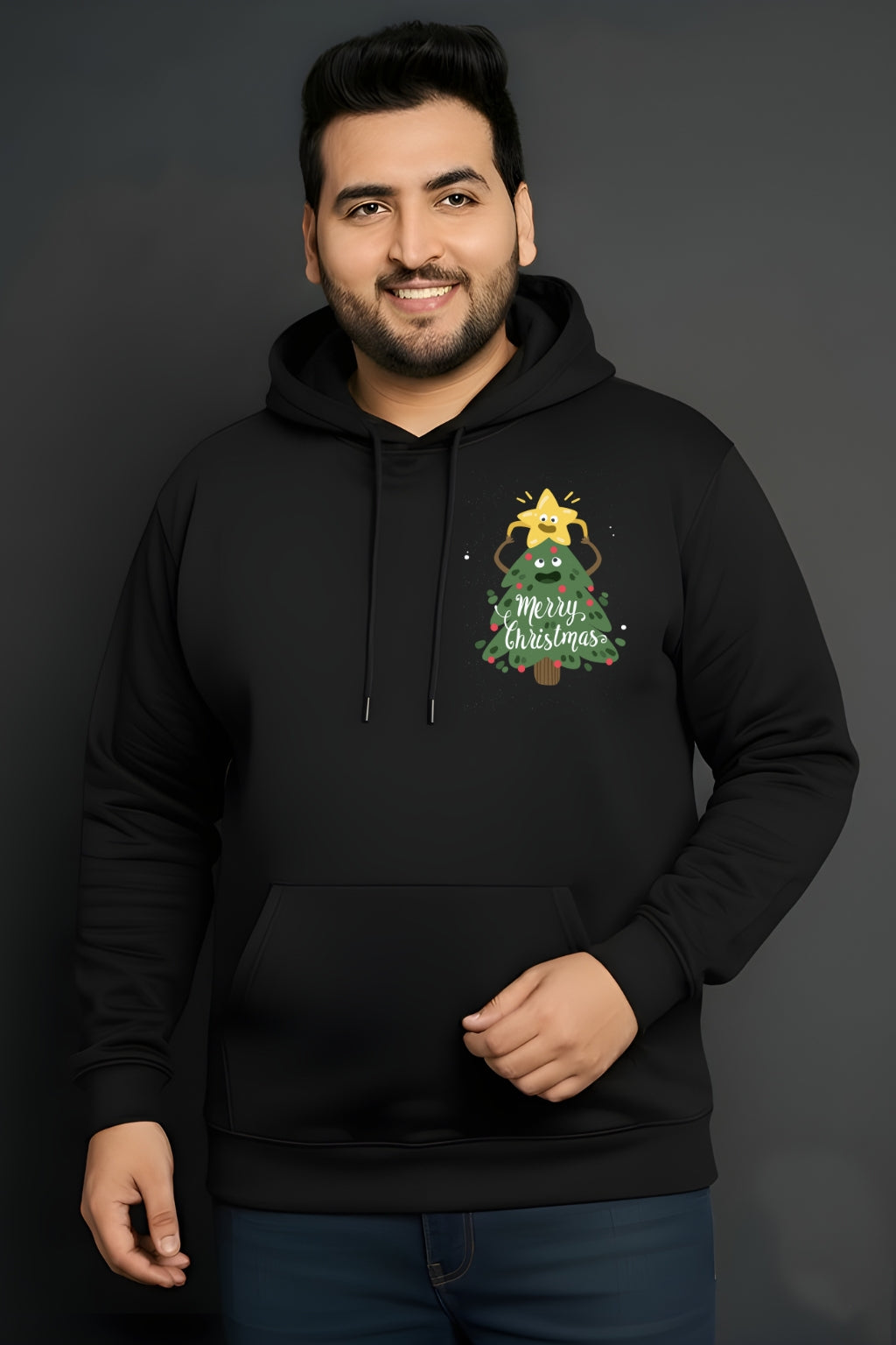 Men’s Christmas Graphic Hoodie – Santa & Tree Print