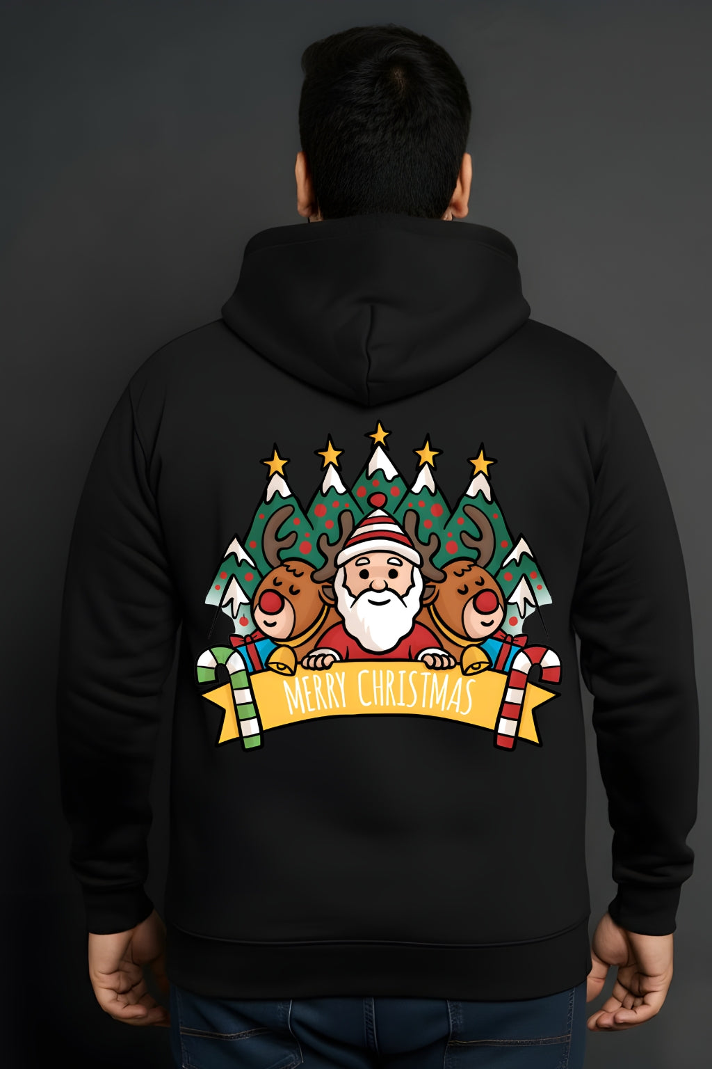 Men’s Christmas Graphic Hoodie – Santa & Tree Print