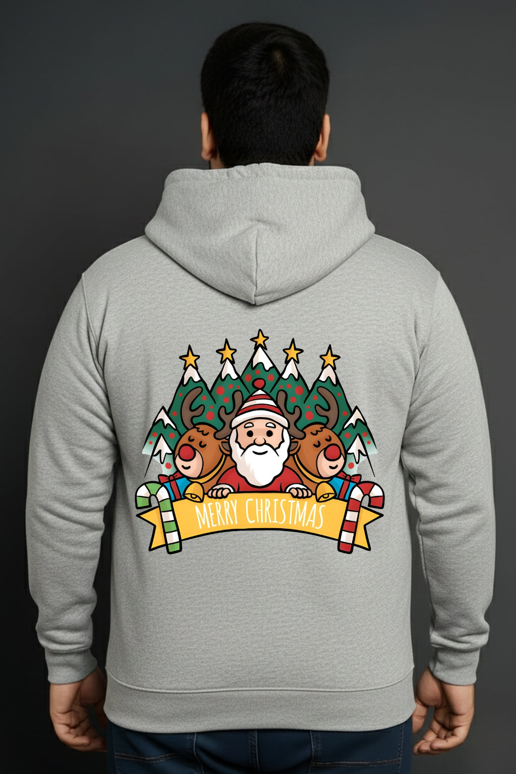 Men’s Christmas Graphic Hoodie – Santa & Tree Print