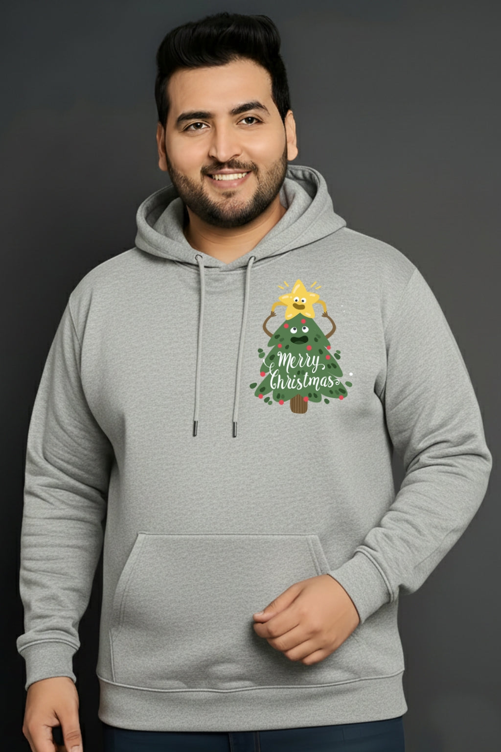 Men’s Christmas Graphic Hoodie – Santa & Tree Print