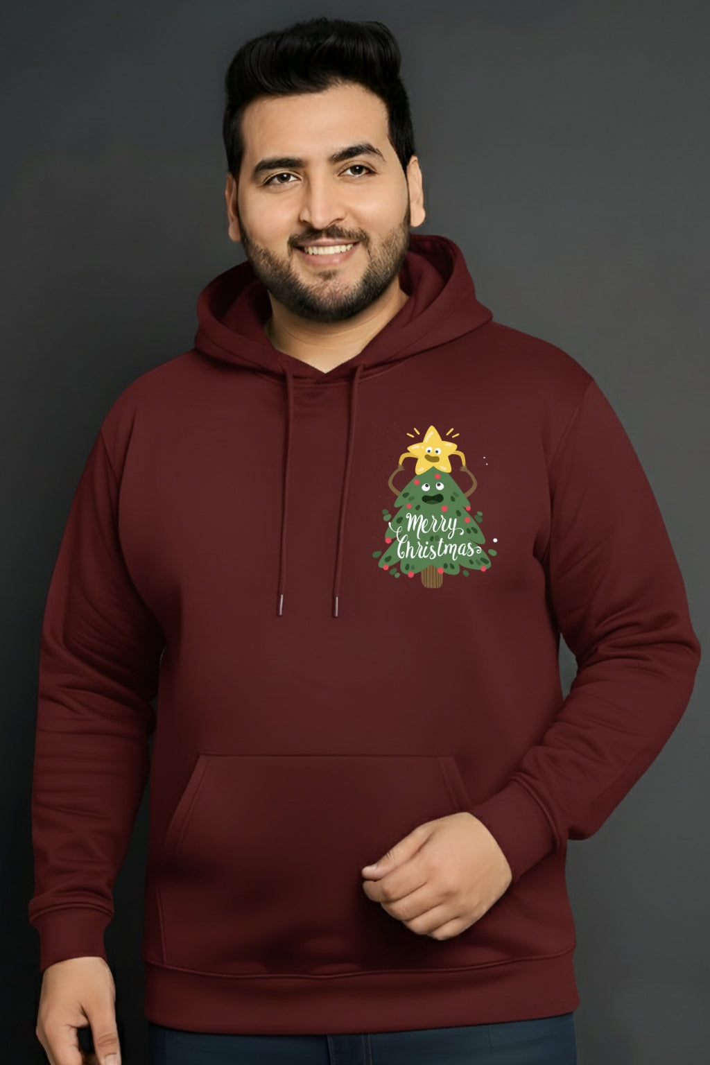 Men’s Christmas Graphic Hoodie – Santa & Tree Print