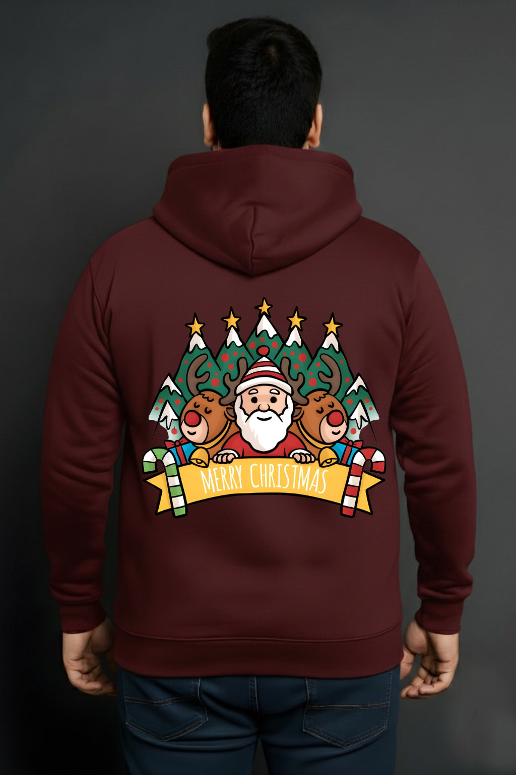 Men’s Christmas Graphic Hoodie – Santa & Tree Print