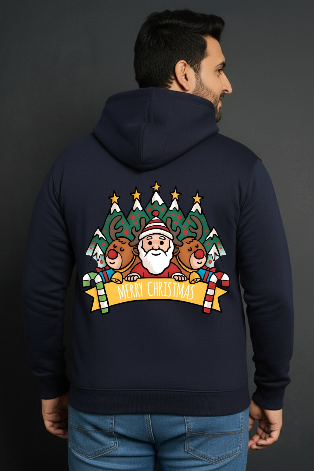 Men’s Christmas Graphic Hoodie – Santa & Tree Print