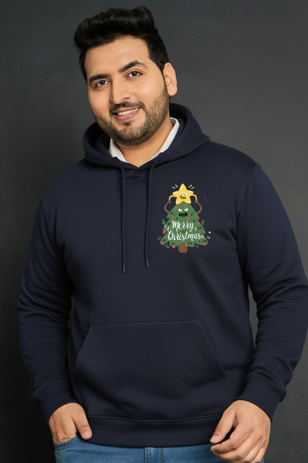 Men’s Christmas Graphic Hoodie – Santa & Tree Print