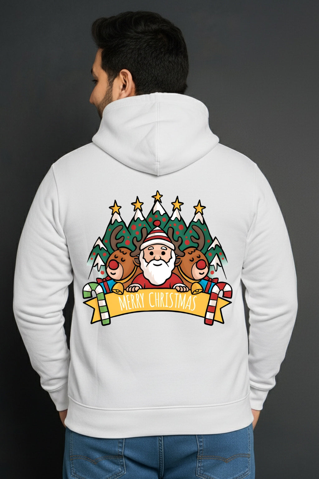 Men’s Christmas Graphic Hoodie – Santa & Tree Print