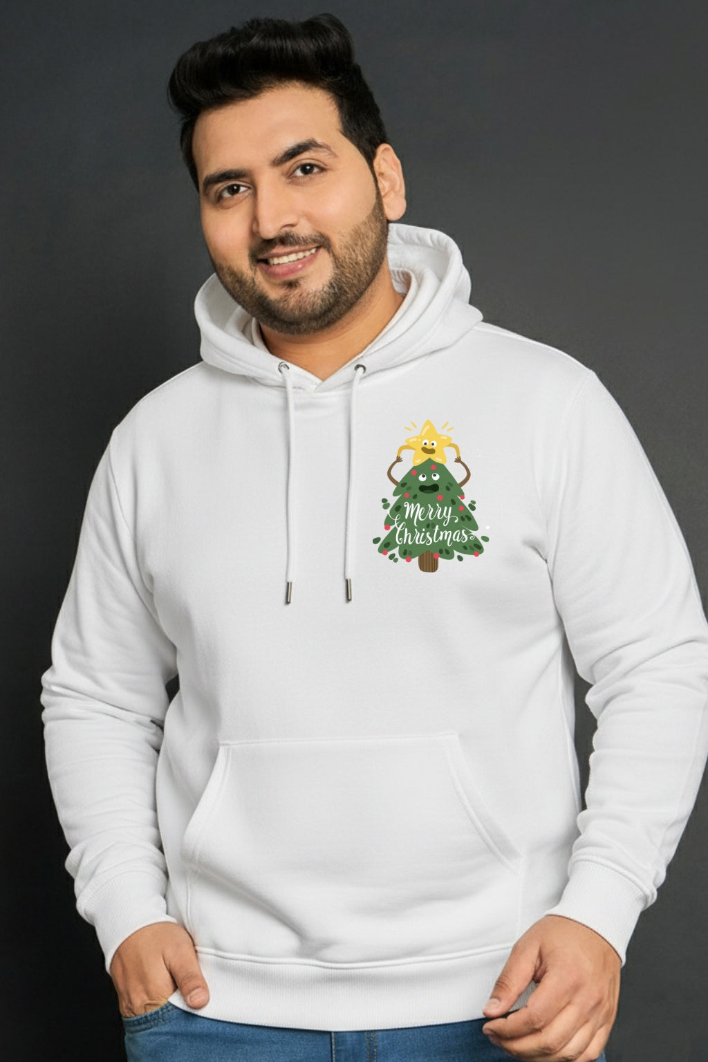 Men’s Christmas Graphic Hoodie – Santa & Tree Print