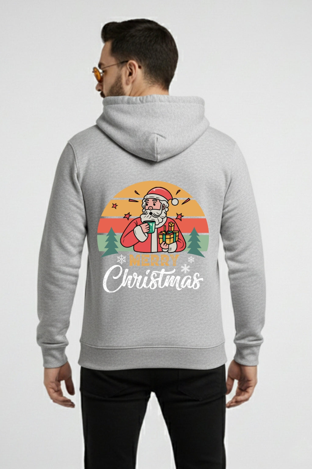 Men’s Christmas Hoodie – Retro Santa Merry Christmas Graphic Print