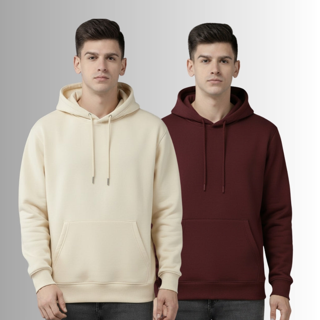 Men's Premium Cotton Hoodie for Men – Off-white & Maroon Pack of 2 - Offwhite Maroon